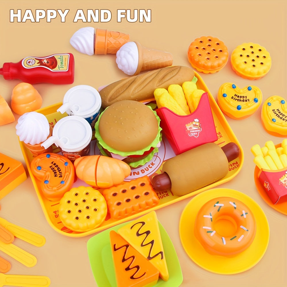 Western Food Set Burger Hot Dog Fries Ice Cream Donuts Play Kitchen Toy Set