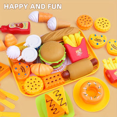 Western Food Set Burger Hot Dog Fries Ice Cream Donuts Play Kitchen Toy Set