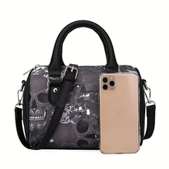 Gothic Skeleton Skull Print Handbags PU Leather Boston Bag