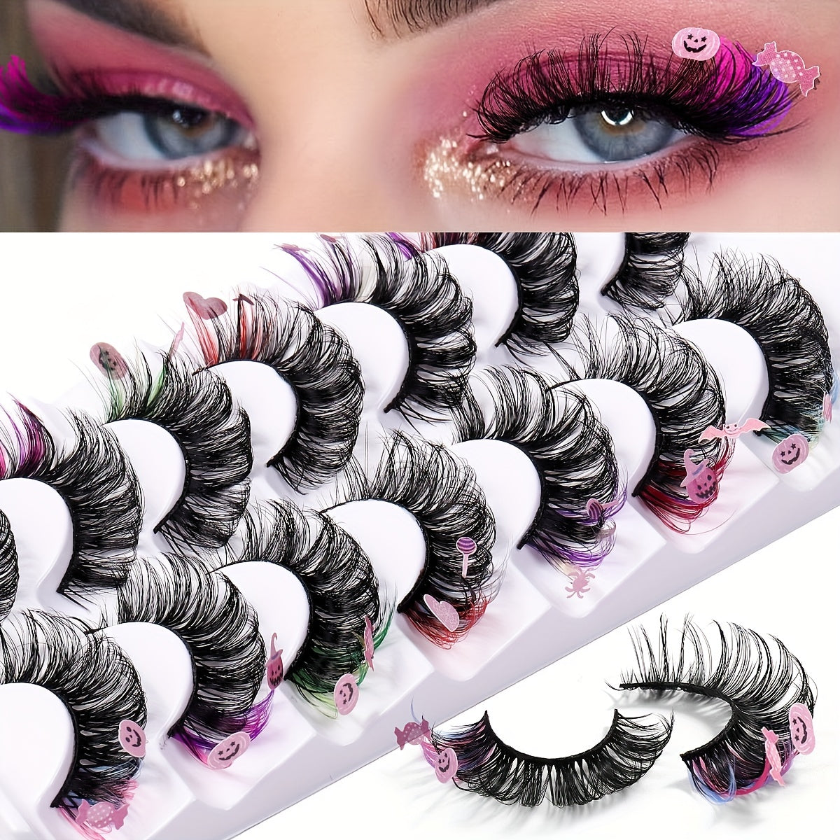 7 Pairs Colorful Dramatic False Eyelashes for Party Halloween Makeup