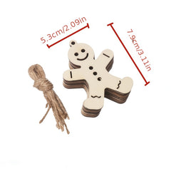 10pcs Wooden Gingerbread Men Decoration with Hemp Rope