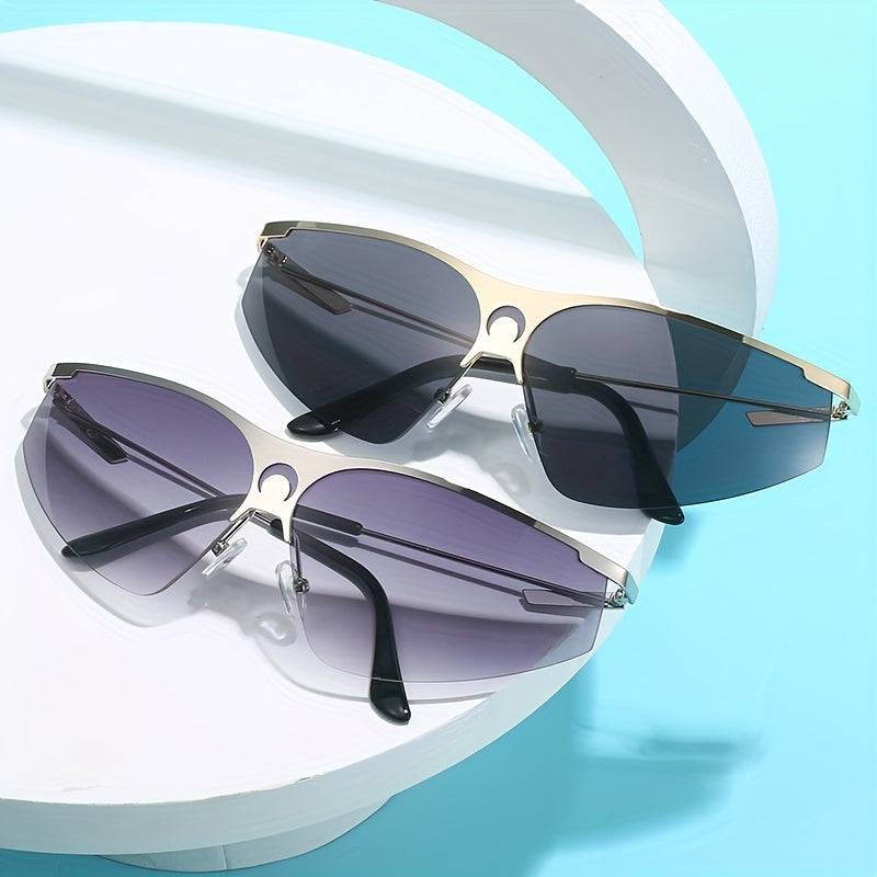 Y2K Mirror Lens Sunglasses Futuristic Crescent Moon Decor Glasses UV400