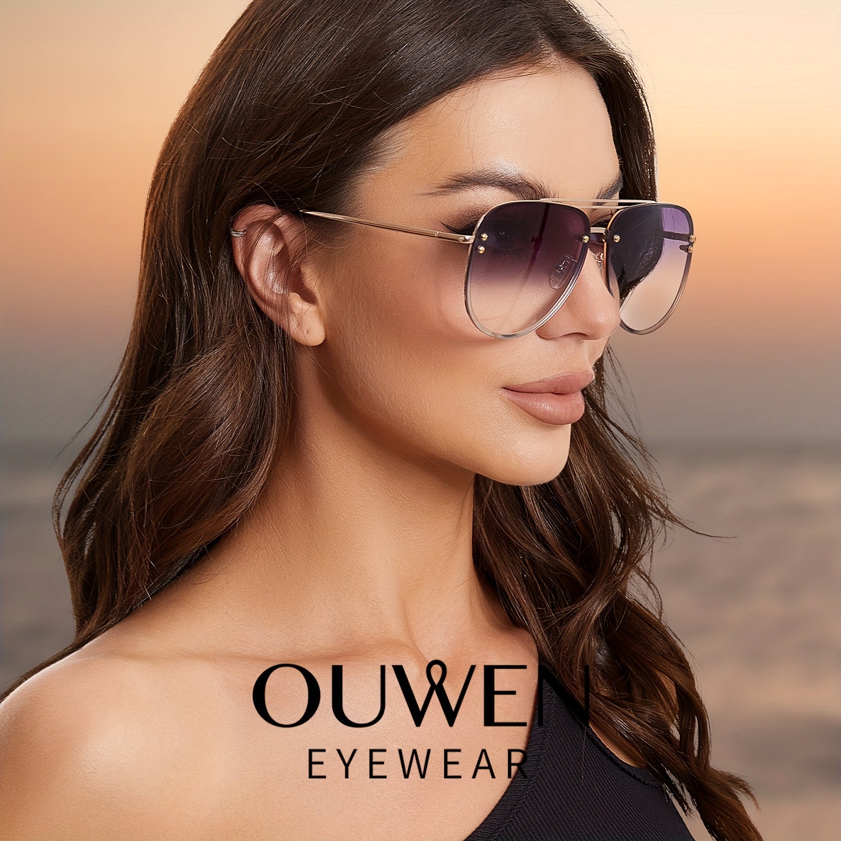 OUWEN Oversized Aviator Sunglasses Women Gradient Lens UV Prote