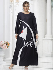 Women's Plus Colorblock Figure Print Long Sleeve Maxi Dress