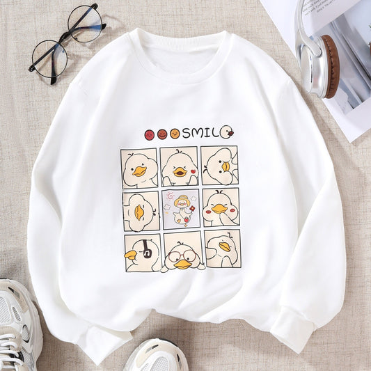 Girls' Smile Ducks Graphic Crew Neck Sweatshirt Pullovers for Kids