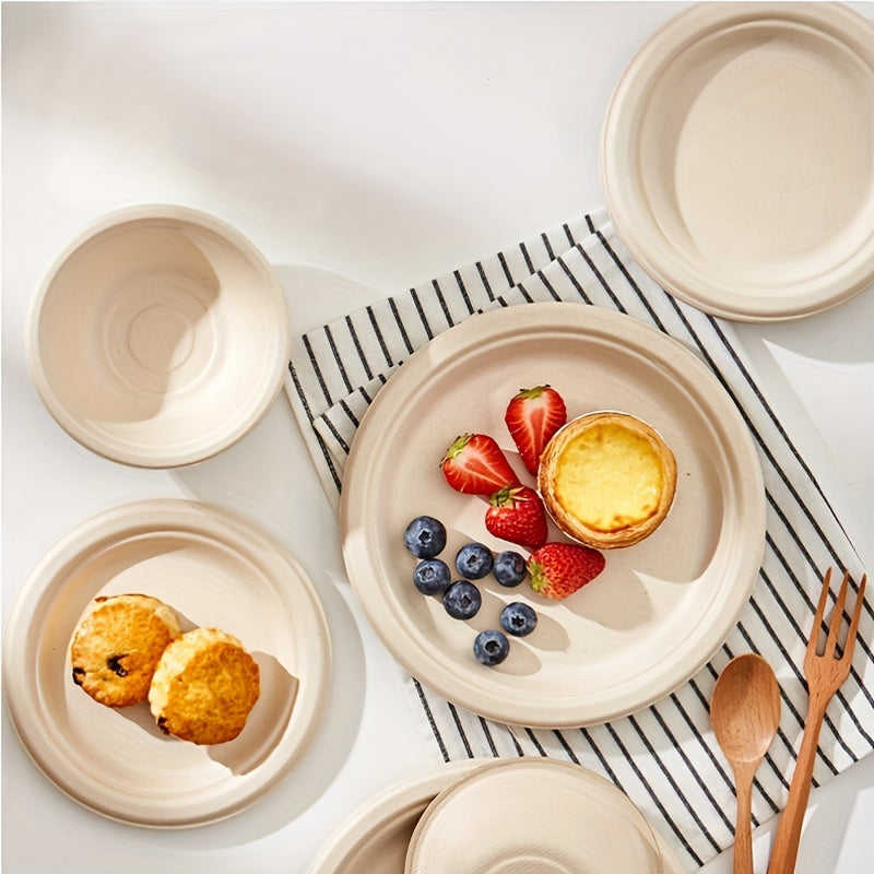 50pcs Natural Paper Disposable Plates Party Tableware Supplies