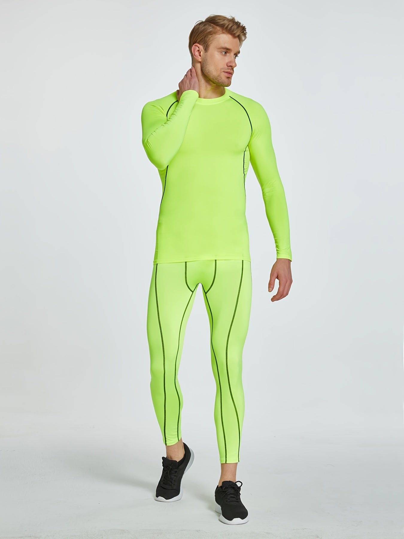 Men's Compression Shirt Fluorescent Green Base Layer