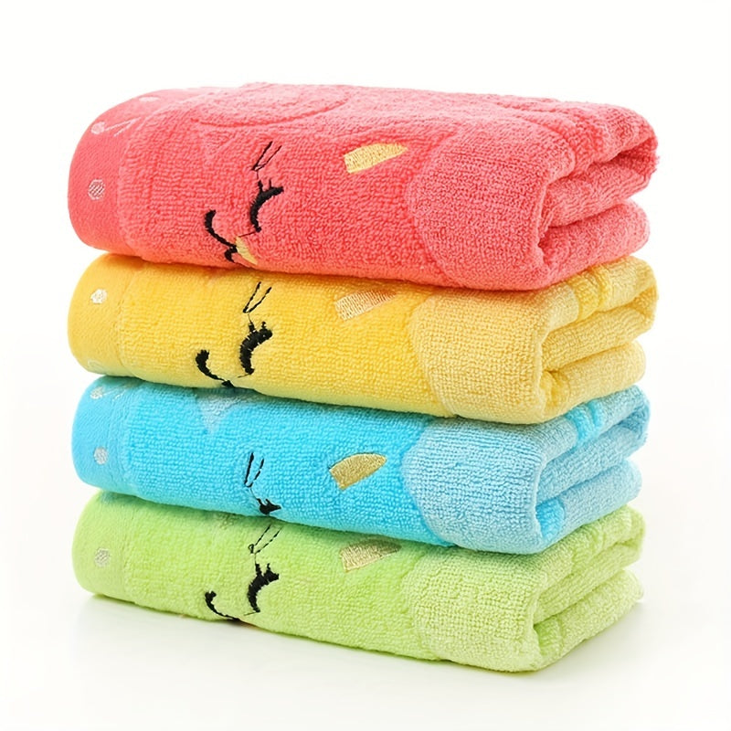 Cat Pattern Small Towel Bamboo Fiber Soft Absorbent Towel 9.84x19.69in