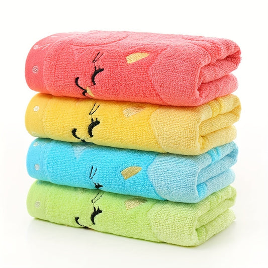 Cat Pattern Small Towel Bamboo Fiber Soft Absorbent Towel 9.84x19.69in