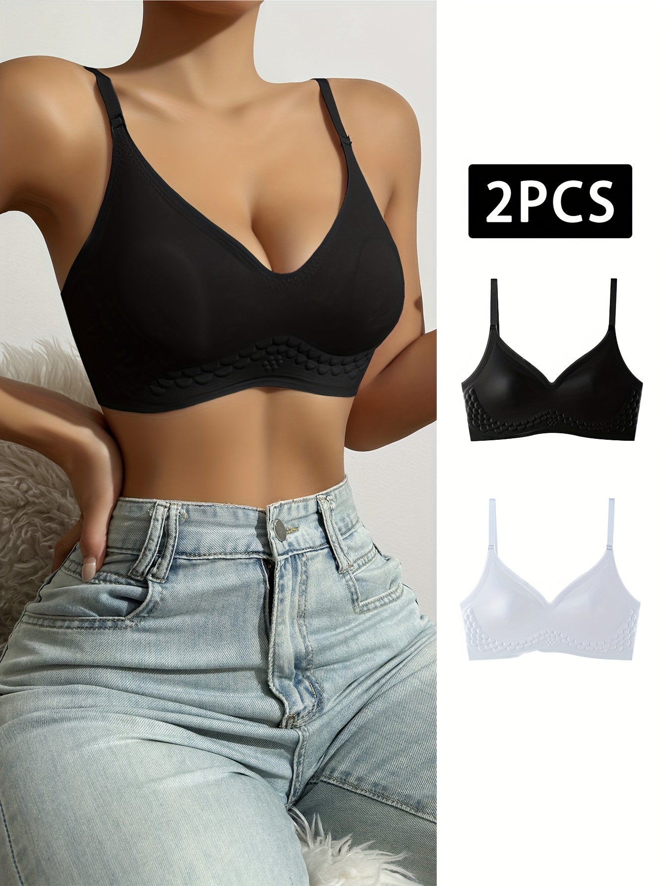 2pcs Seamless Wireless Bras Soft Intimates Bra Women's Lingerie