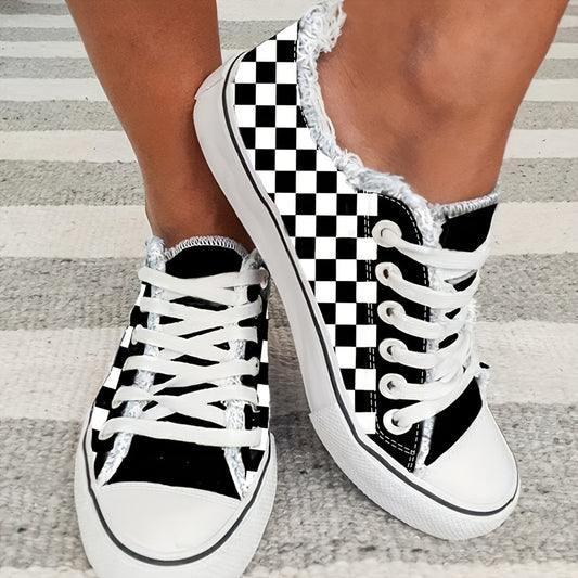 Women's Plaid Lace Up Canvas Sneakers Lightweight Shoes