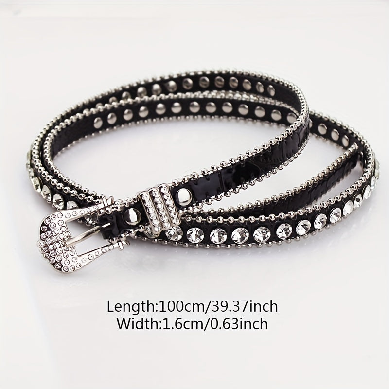 Rhinestone Thin PU Belt Y2K Jeans Stylish Dress Girdle Women