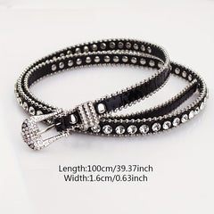 Rhinestone Thin PU Belt Y2K Jeans Stylish Dress Girdle Women