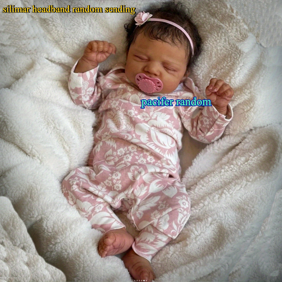 Asleep Brown Reborn Baby Doll with Peach Dress & Pink Bow