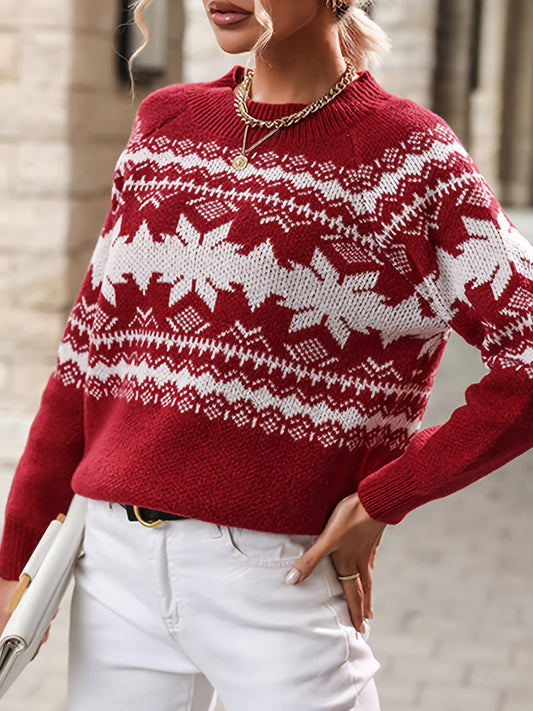 Christmas Pattern Crew Neck Pullover Sweater Women's Clothing