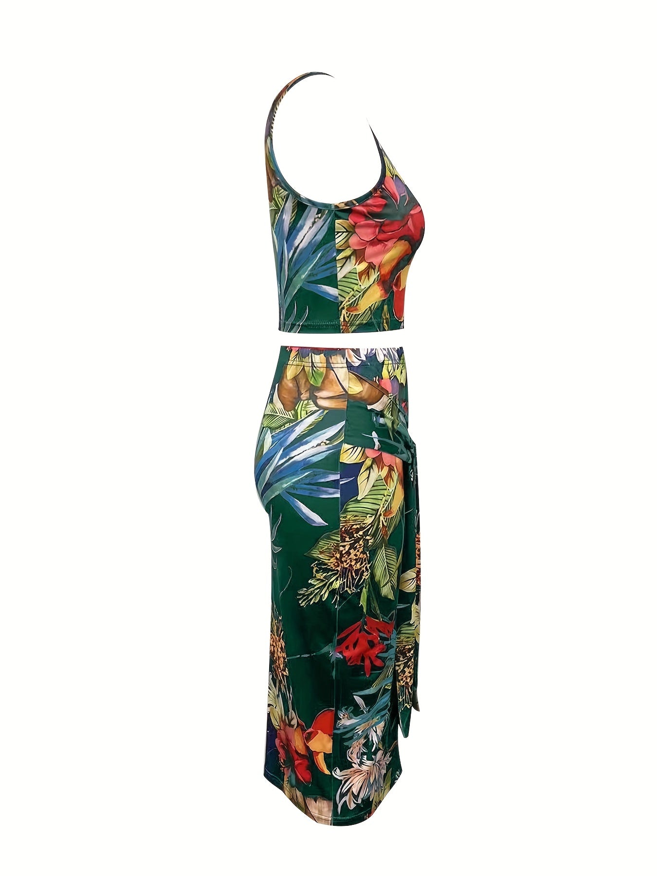 Floral Print Skirt Set Crop Tank Top & Bodycon Skirt