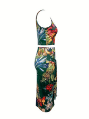 Floral Print Skirt Set Crop Tank Top & Bodycon Skirt