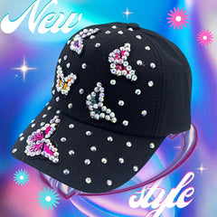Y2K Butterfly Rhinestone Baseball Cap Ripped Cotton Dad Hats