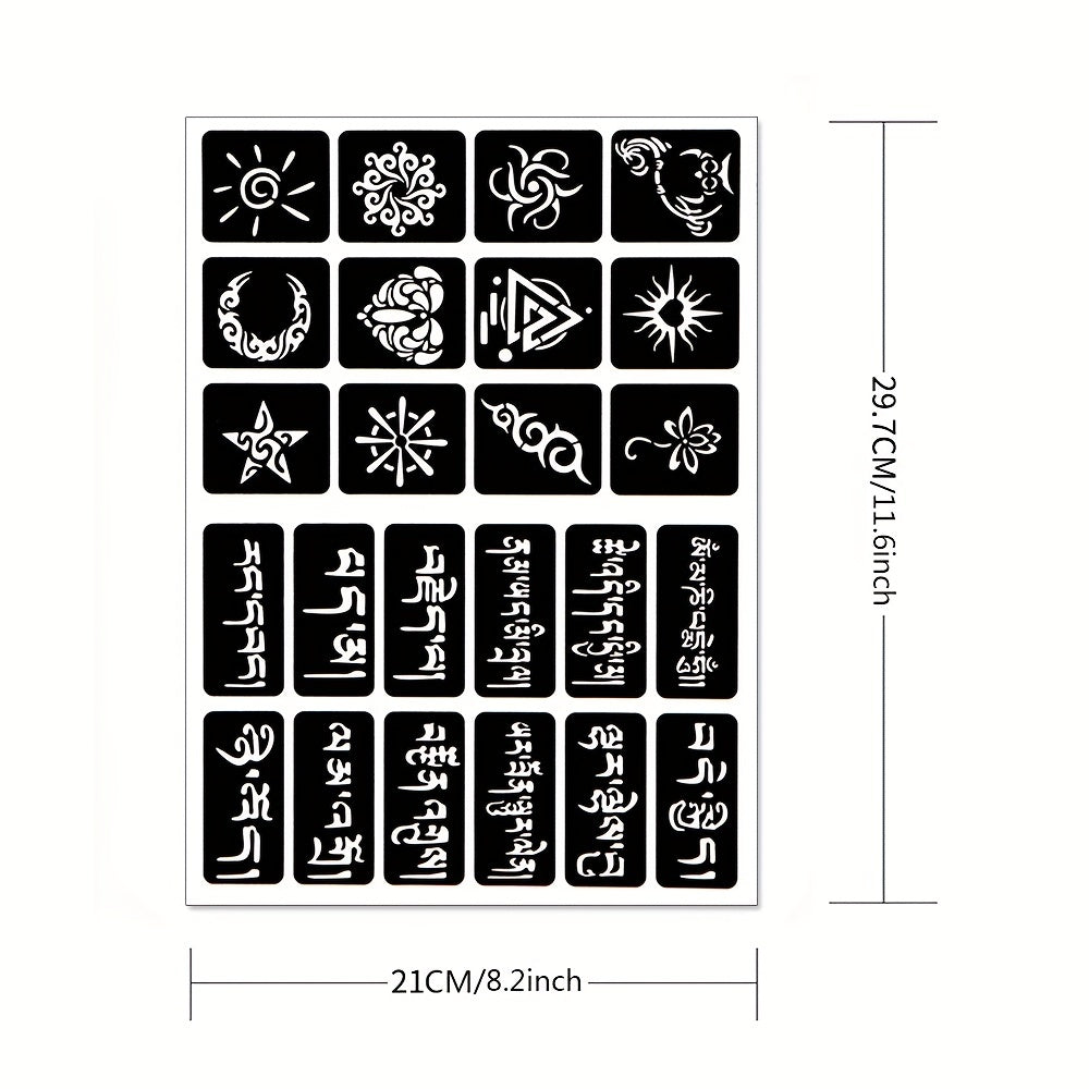 2 Sheets A4 Hollow Tattoo Stencils 1 Bottle Tattoo Dyeing Paste