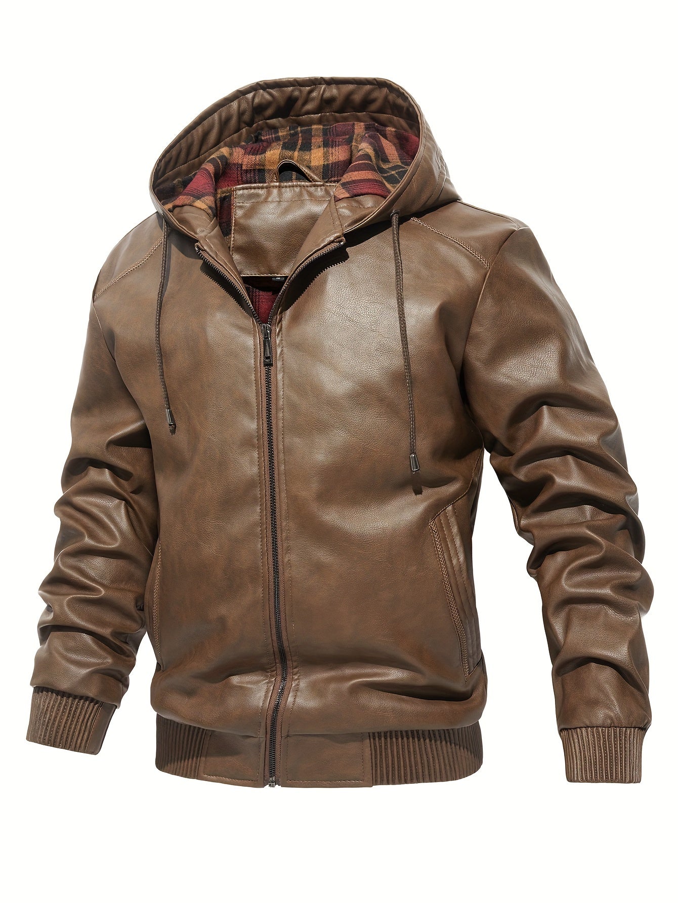 Men's Pu Leather Hooded Jacket Windproof Warm Thermal Jacket