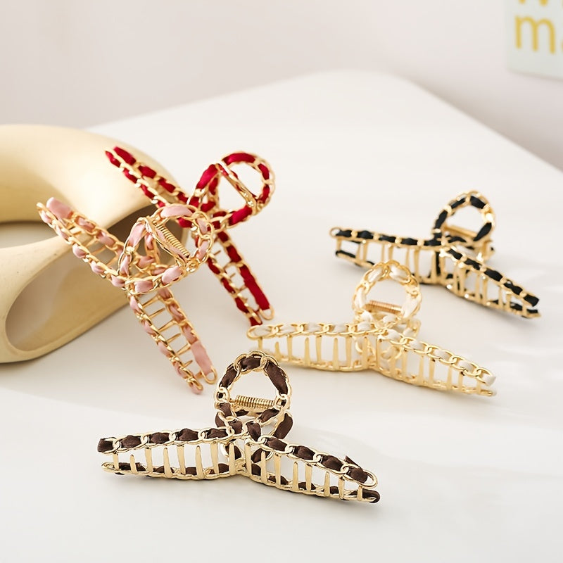 Metal Chain Hair Claw Clips Golden Non Slip Strong Grip Jaw Clip Thick Hair