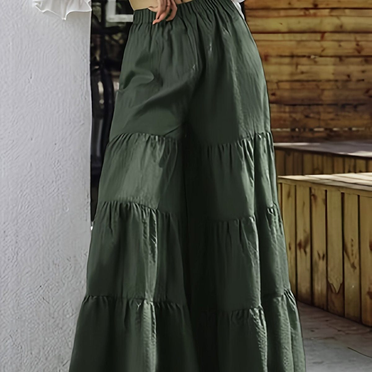 Women's Plus Size Elastic High Rise Wide Leg Trousers