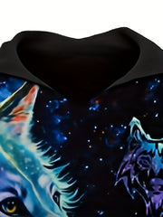 Wolf 3D Print Hoodie for Men Loose Hooded Pullover