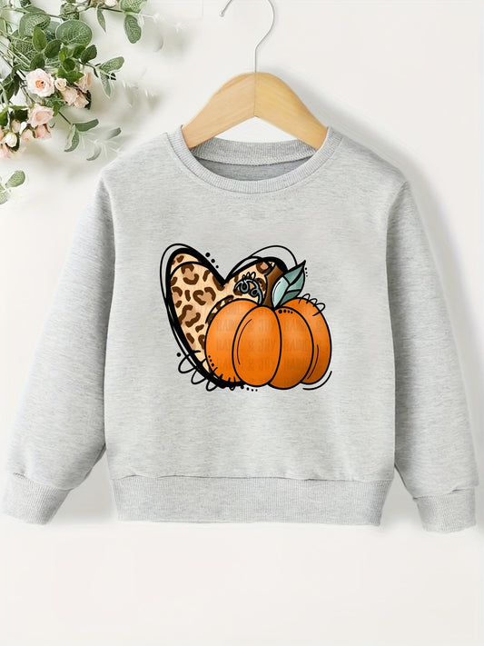 Leopard Heart Pumpkin Print Sweatshirt Top for Girls