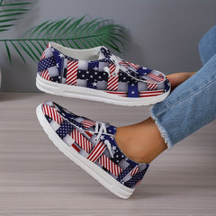 Women's Star & Striped Canvas Shoes Lace Up Flat Loafers