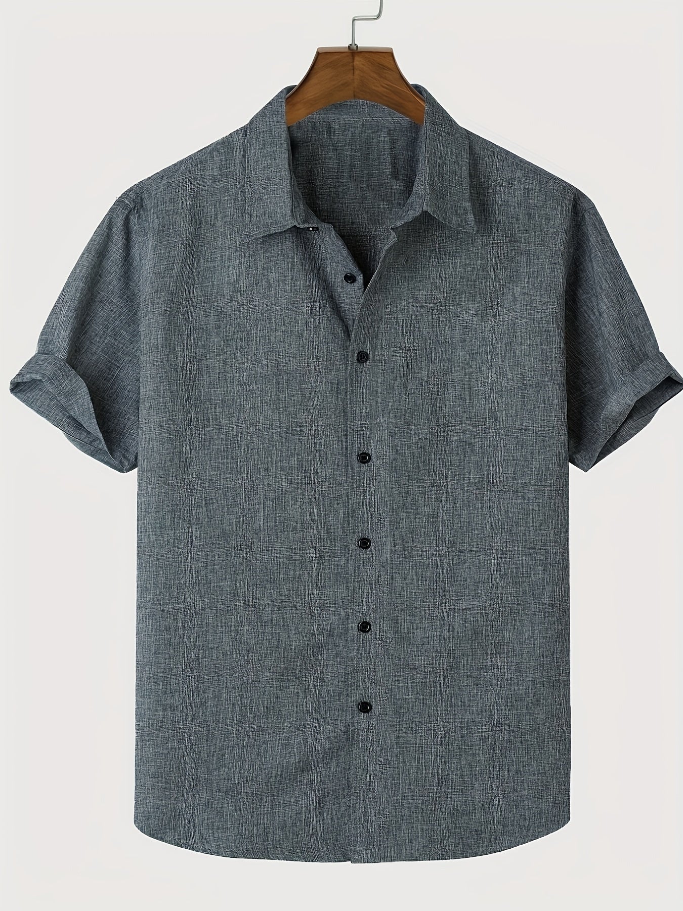 Men's Solid Lapel Short Sleeves Button Up Shirt