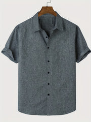 Men's Solid Lapel Short Sleeves Button Up Shirt
