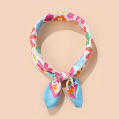 Cartoon Flower Print Bandana Silk Scarf Headband Face Covering
