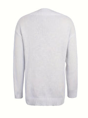  Casual Sweater Women's Plus Solid V Neck High Stretch