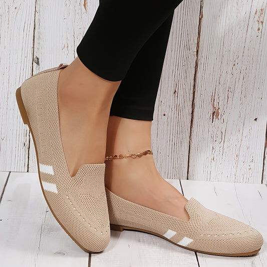 Women's Knitted Slip On Flats Comfortable Walking Shoes