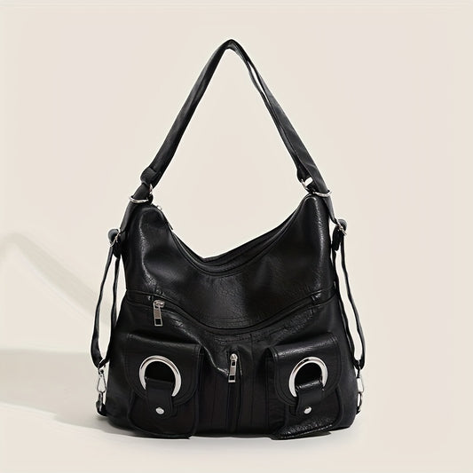 Punk Tote Bag PU Leather Backpack Shoulder Bag with Large Capacity Pockets