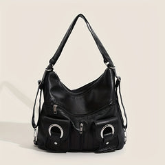 Punk Tote Bag PU Leather Backpack Shoulder Bag with Large Capacity Pockets