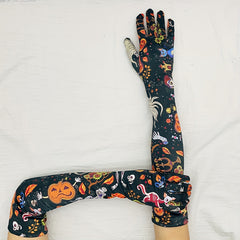 Cartoon Pumpkin Print Long Gloves Anime Halloween Gloves Unisex Vintage Cosplay