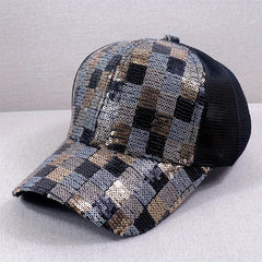 Sequin Block Trucker Hat Y2K Mesh Breathable Sunshade Baseball Cap