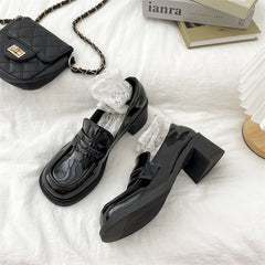 Women's Chunky Heeled Loafers, Faux Patent Leather