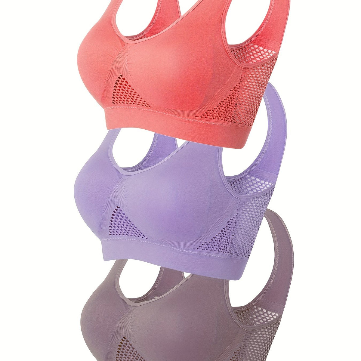 3 Pack Plus Size Sports Bra Set Solid Fitness Gym Tank Bra 3p