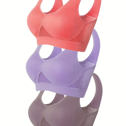 3 Pack Plus Size Sports Bra Set Solid Fitness Gym Tank Bra 3p