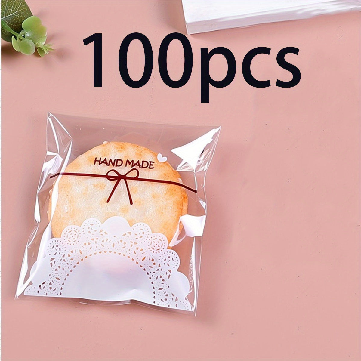 100pcs Transparent Lace Bowknot Cookie Plastic Candy Bags