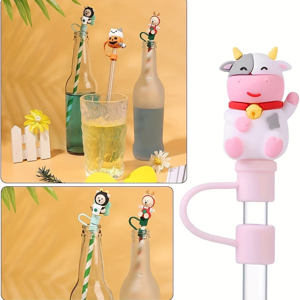 Spooky Halloween Animal Straw Toppers - Reusable & Dustproof