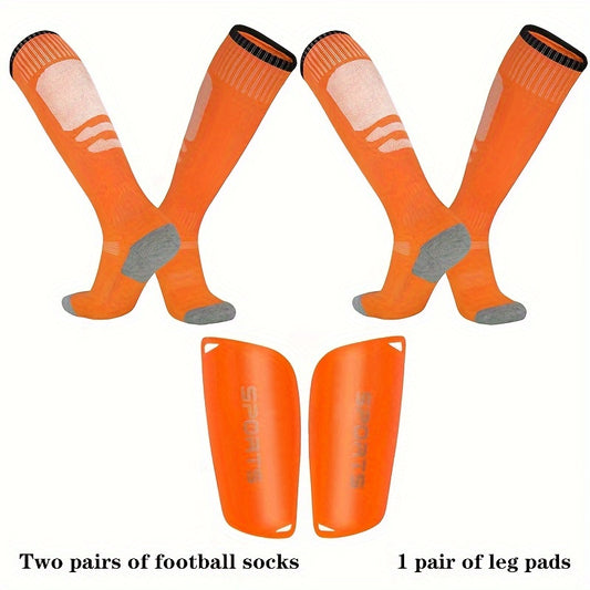 2 Pairs Football Training Socks & Leg Pads Sports Protective Gear