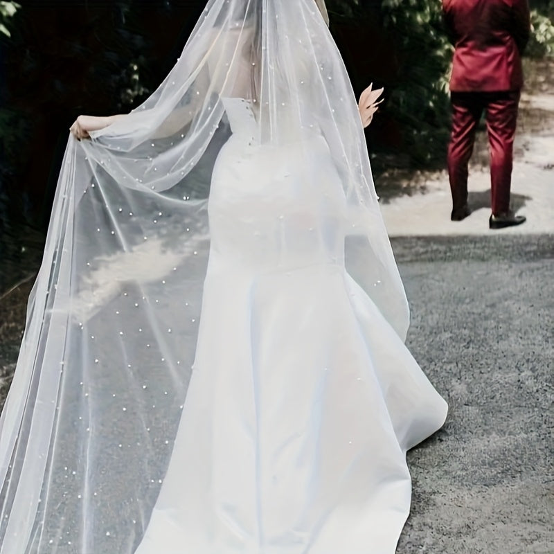 Embellished Bridal Veil Polyester Fabric for Weddings & Parties