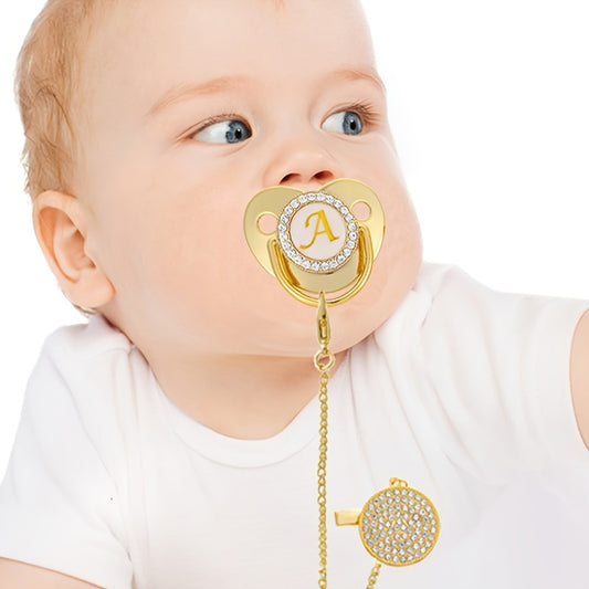 Golden 26 Letter Baby Pacifier with Rhinestone