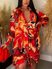 Women's Plus Marble Print Button Up Collar Dress