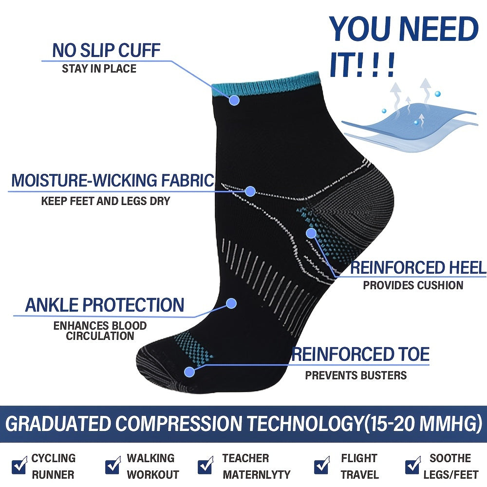 6pairs Sports Compression Socks Arch Support Breathable Comfortable Ankle Socks