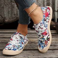 Women's Flower Pattern Canvas Lace-Up Sneakers