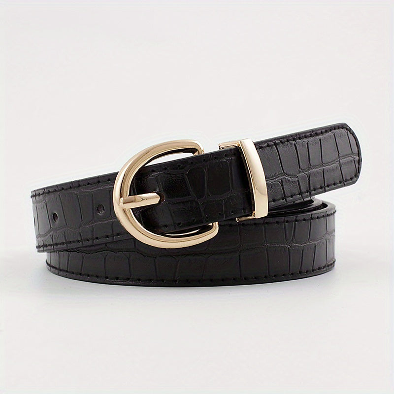 Solid Crocodile Pattern Oval Metal Buckle Belt Women Casual Waist Belts